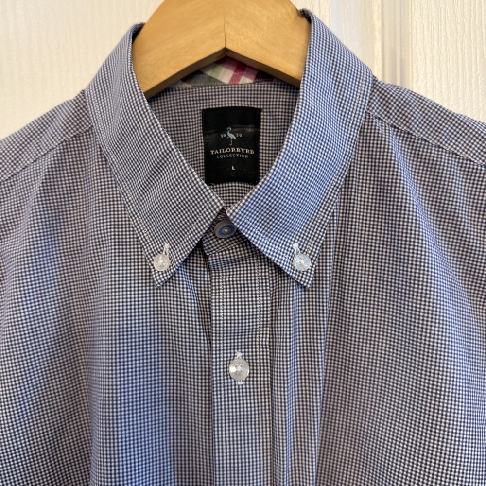 Tailorbyrd Men's Size Large Cotton Long Sleeve Button Down Flip Cuff Blue Check
